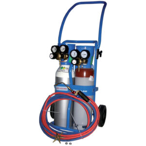 Chariot GCE CHARLEDAVE OXYFLAM bleu avec roues, détendeurs et tuyaux